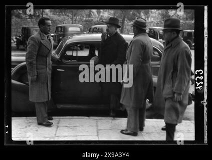 Dr. Chaim Weizmann exiting his car at the Office of the Royal Commission. 1936. Stock Photo