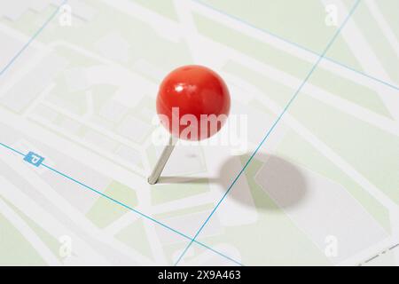 Street Map with red pin point. Map location concept Stock Photo