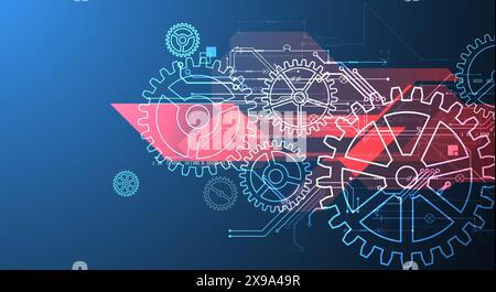 Abstract  technological background  with glowing cogwheels. Vector Stock Vector