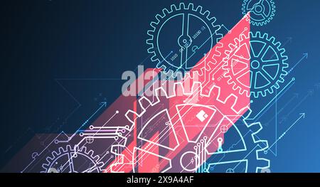 Abstract  technological background  with glowing cogwheels. Vector Stock Vector