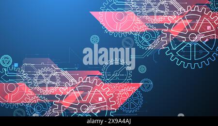 Abstract  technological background  with glowing cogwheels. Vector Stock Vector