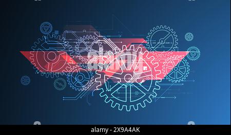 Abstract  technological background  with glowing cogwheels. Vector Stock Vector