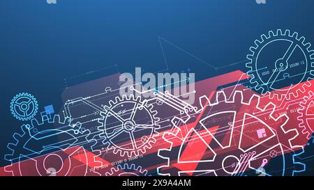 Abstract  technological background  with glowing cogwheels. Vector Stock Vector