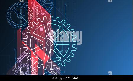 Abstract  technological background  with glowing cogwheels. Vector Stock Vector