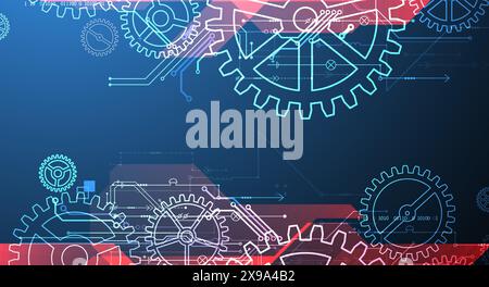 Abstract  technological background  with glowing cogwheels. Vector Stock Vector