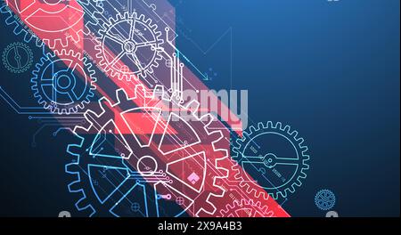 Abstract  technological background  with glowing cogwheels. Vector Stock Vector
