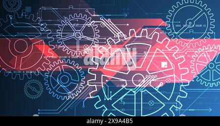Abstract  technological background  with glowing cogwheels. Vector Stock Vector