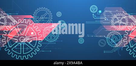 Abstract  technological background  with glowing cogwheels. Vector Stock Vector