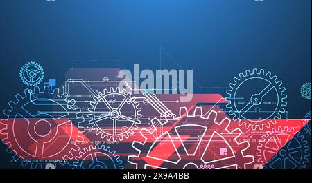 Abstract  technological background  with glowing cogwheels. Vector Stock Vector