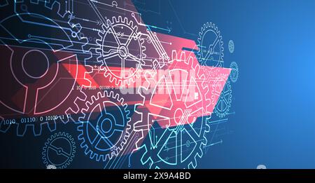 Abstract  technological background  with glowing cogwheels. Vector Stock Vector