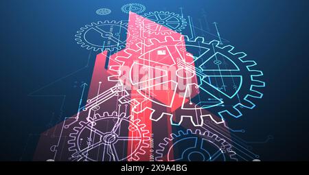 Abstract  technological background  with glowing cogwheels. Vector Stock Vector