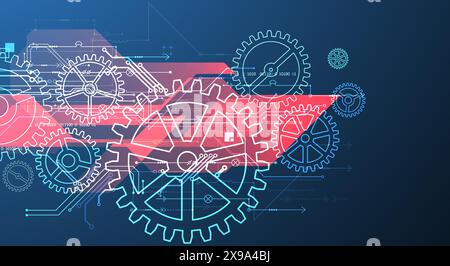 Abstract  technological background  with glowing cogwheels. Vector Stock Vector