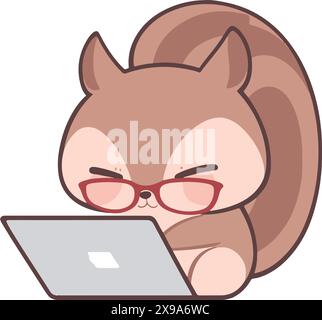 Cute animal friends using a laptop,  Squirrel Stock Vector