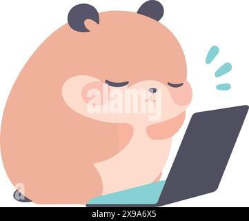 Cute animal friends using a laptop, Hamster Stock Vector