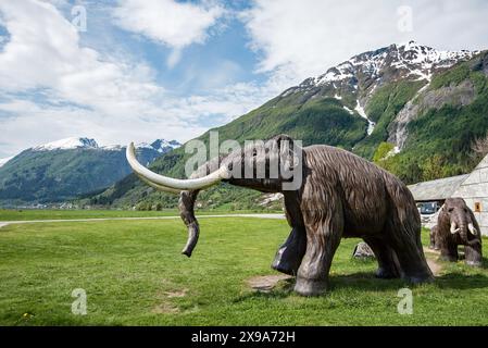 Model of a woolly  mammoth at the Norwegian Glacier Museum. Stock Photo