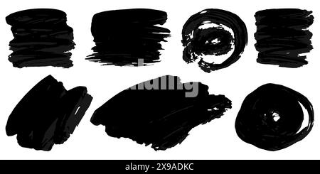 Brush. Vector set of grunge watercolor broad strokes. Collection of black acrylic paint brush strokes isolated on white background Stock Vector