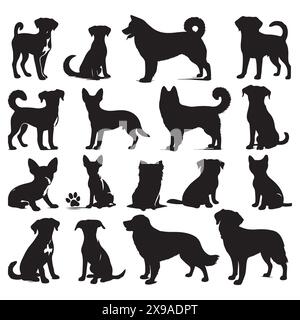 Silhouette set of dogs. Vector isolated illustration Stock Vector