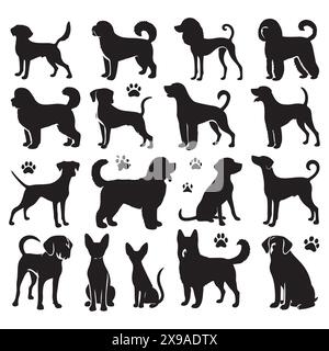 Silhouette set of dogs. Vector isolated illustration Stock Vector