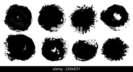 Vector set of grunge watercolor blots. Black collection of acrylic paint strokes isolated on white background Stock Vector