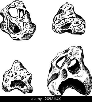 Undersea Rocks Line Drawing Vector Sea Stones set. Hand drawn illustration with Pebbles on isolated ...
