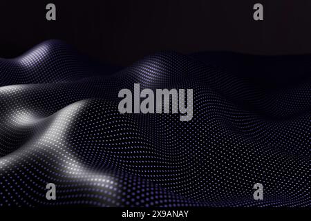 Abstract waves of glowing dots on a dark background.3d rendering Stock Photo