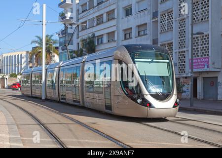 Rabat, Morocco - January 25 2019: The Rabat-Salé tramway (In French: Tramway de Rabat-Salé) is a tram system in the Moroccan agglomeration of Rabat an Stock Photo