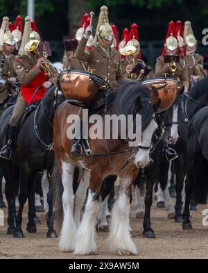 Horse Guards Parade, London, UK. 30th May, 2024. The Brigade Major’s Review of the Trooping of the Colour for the King’s Birthday Parade takes place at Horse Guards. This “khaki rehearsal” is the final inspection of the troops and horses who will deliver HM The King’s Official Birthday Parade on the 15th June, and is the first opportunity to see the parade in its entirety. The chief inspecting officer of the day is the man who designed this year’s spectacle, the Brigade Major of the Household Division, Lieutenant Colonel James Shaw. Credit: Malcolm Park/Alamy Stock Photo