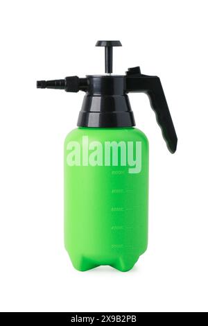 Hand plastic garden spray bottle isolated on white background Stock Photo