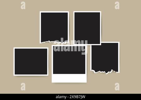Elegant torn photo frame polaroid mockup premium vector Stock Vector
