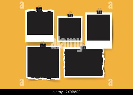 Elegant torn photo frame polaroid mockup premium vector Stock Vector