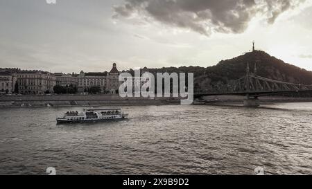 Budapest, Danube, Hungary. May 29,2024: One of rare last views of HABLEANY photographed on May 28, 2019 evening, the day before its sinking in 7 seconds. Today marks 5th anniversary of this tragedy. The Hungarian sightseeing riverboat sank after collided by Viking River cruises ship VIKING SIGYN. This navigation accident caused death of 28 people, mostly South Korean tourists. Last Feb, Budapest Court ordered the 2 cruise lines to pay to victims' families the largest amount of compensation recognized by Hungarian courts history. Viking refused & appealed. Credit: Kevin Izorce/Alamy Live News Stock Photo