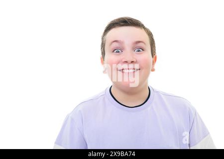 10 years cute Boy on studio white background Stock Photo