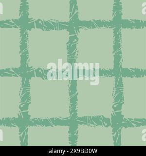 Vector hand drawn crayon checkered pattern. Grunge Doodle Plaid geometrical green white brush texture. pencil Crossing lines. Abstract pattern Stock Vector