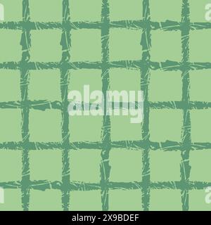 Vector hand drawn crayon checkered pattern. cottagecore Doodle Plaid geometrical green brush texture. Crossing lines. Abstract cute delicate pattern. Stock Vector