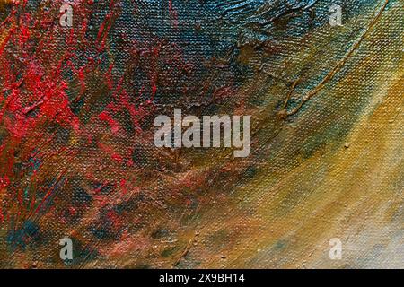 Abstract colorful background with chaotic brush strokes of an oil paint over canvas backdrop Stock Photo