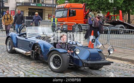 Guy Richie driving a AC Cobra, ALQ227A Filming Fountain Of Youth,  in Liverpool City Centre Stock Photo