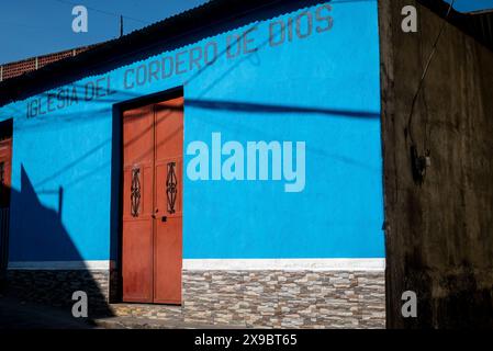 Evangelical church, San Pedro La Laguna, Lake Atitlan, Guatemala Stock ...