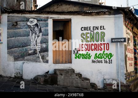 Evangelical church, San Pedro La Laguna, Lake Atitlan, Guatemala Stock ...