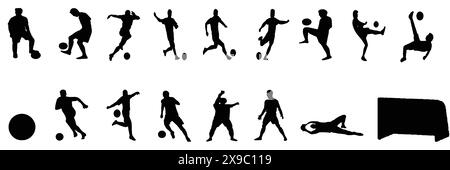 Set of football soccer players. Soccer player silhouette vector illustration on white. Stock Vector