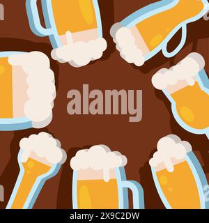 3D Beer glass icons Pattern background Vector Stock Vector