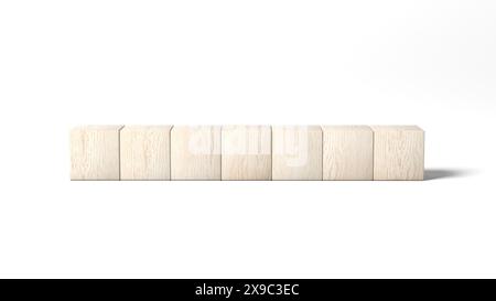 Seven wooden blocks isolated on white background. 3d illustration. Stock Photo