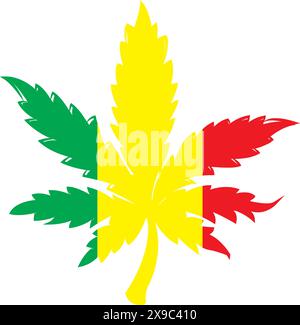 Green, yellow and red cannabis leaf on a white background with copy space Stock Vector