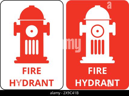 Red and white fire hydrant sign on a white background Stock Vector