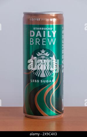 Pruszcz Gdanski, Poland - March 15, 2024: Can of Starbucks coffee, daily brew less sugar. Stock Photo