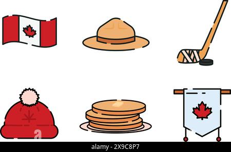 Set of colored canada icons Vector Stock Vector