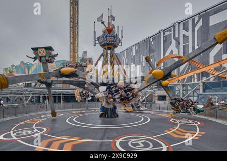 Genting sky worlds outdoor theme park in Genting Highlands, Pahang,  Malaysia showing Alpha Fighter pilots ride Stock Photo