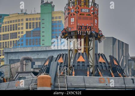 Genting sky worlds outdoor theme park in Genting Highlands, Pahang,  Malaysia showing Alpha space ride Stock Photo