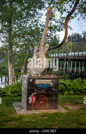 There is a park dedicated as a memorial to the late Kurt Cobain in his hometown of Aberdeen, Washington. Stock Photo