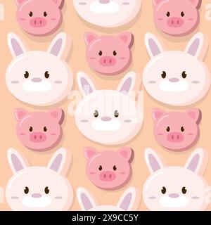 Kawaii animal emoticon pattern background Vector Stock Vector