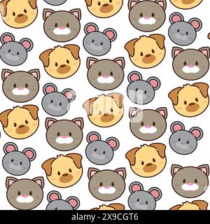 Kawaii animal emoticon pattern background Vector Stock Vector